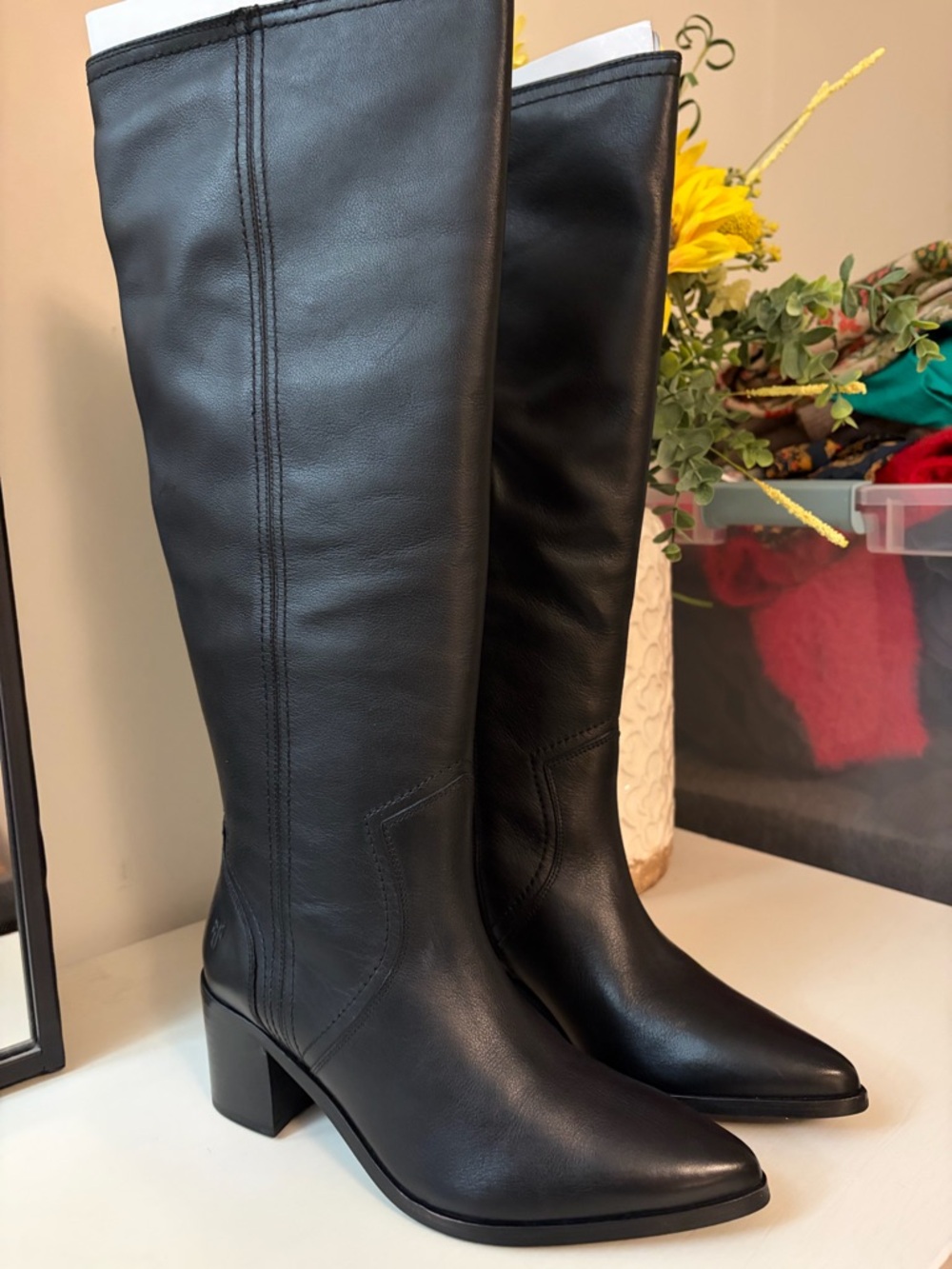 NIB FRYE Sadie Softly Tall Black Leather Boots Size 6.5M